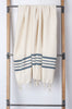 Aegean Ecru background with color stripe Turkish bath/beach towel