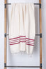 Ecru Turkish Towel with 4 Bordeaux stripes with fringes