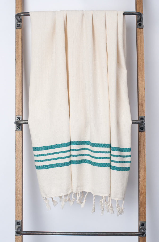 Aegean Ecru background with color stripe Turkish bath/beach towel