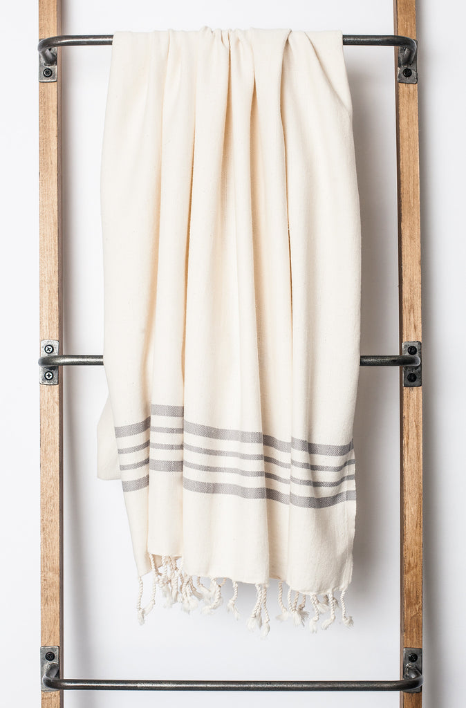 Aegean Ecru background with color stripe Turkish bath/beach towel