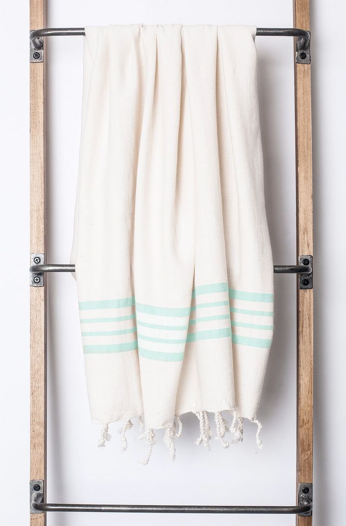 Aegean Ecru background with color stripe Turkish bath/beach towel