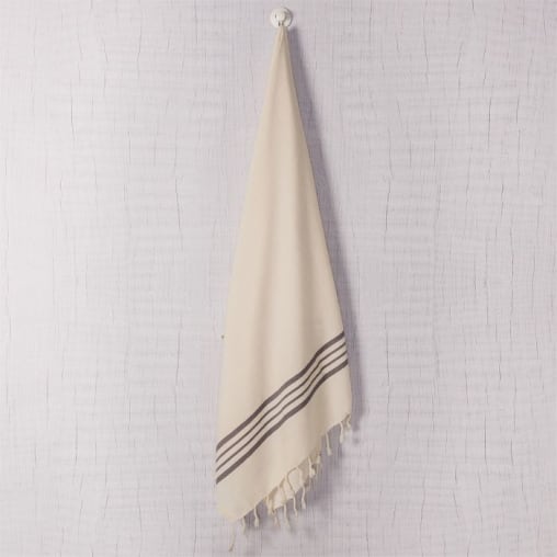Aegean Ecru background with color stripe Turkish bath/beach towel